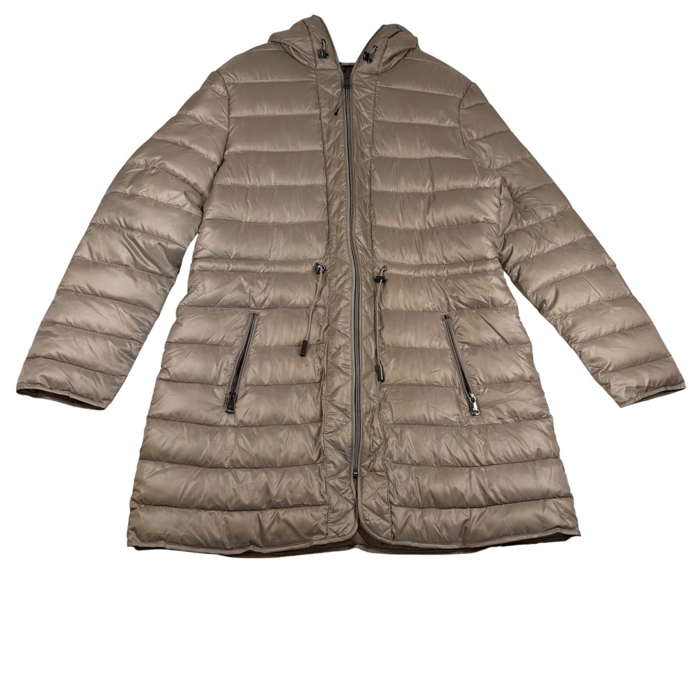 Kenneth Cole New York Women Taupe Khaki Hooded Quilted Puffer Parka Jacket NWOT